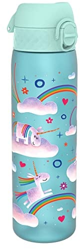 Ion8 Gourde, 500ml, Anti-Fuite, Facile à Ouvrir, Verrouillage Sécurisé, Lavable en Lave-vaisselle, Sans BPA, Poignée de Transport, S'adapte aux Porte-gobelets, Facile à Nettoyer, Motif Licorne