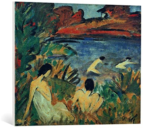 kunst für alle Leinwandbild: Otto Mueller Sommertag Teich mit Badenden - hochwertiger Druck, Leinwand auf Keilrahmen, Bild fertig zum Aufhängen, 75x60 cm