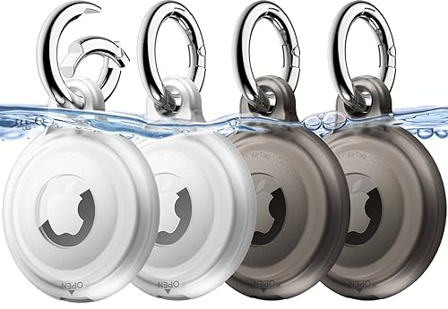 JETech 4 Stück wasserdichte Hülle für AirTag mit Schlüsselanhänger, Ganzkörper Anti-Kratzer Air Tag Schlüsselring Halter Schutzhülle für Kinder, Haustierhalsband (Schwarz/Schwarz/Klar/Klar)