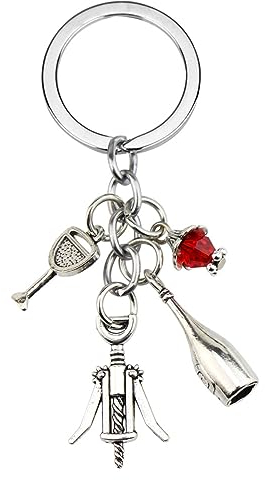 LEFEDA Keychain 2 Pieces Red Wine Glass Corkscrew Red Wine Combination Keychain Red Orb Key Chain