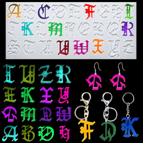 Zayookey Alphabet Silikonform Buchstaben Anhänger Epoxidharz Formen Gothic Letter Resin Mold Brief Schmuck Gießformen für Schlüsselanhänger DIY Kuchen Buchstabe Dekoration