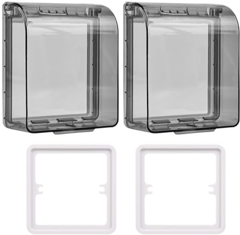 Acmerota 2Pcs Waterproof Wall Switch Socket Outlet Cover Splash Guard Box Cover Wall Switch Face Plate Panel Box Childproof Electrical Outlet & Plug Cover Box, Transparent Black