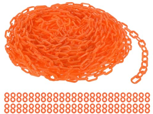 PATIKIL 30,5m Absperrkette Kunststoff mit 24 Kettenglieder Warnkette Plastikkette Sicherheitskette Plastik Dekorationskette von Flächen stabil für Absperrung, Orange