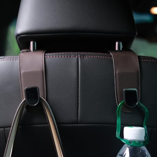 Qirc Auto-Haken, 2 Stück Leder Auto Aufbewahrung Organizer Tasche Haken, Universal Auto Rücksitz Kopfstütze Aufhänger zum Aufhängen Tasche Handtasche Einkaufstaschen (Braun)