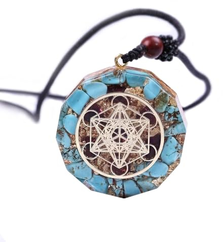 Orgonit Metatron Würfel,Merkaba Yoga Anhänger,Halsketten Chakra Steine, Orgonit Schutz Amulett,Talisman Halskette (Blau)