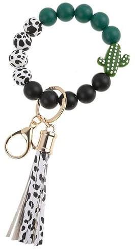 iMagitek Kaktus-Silikonperlen-Armband, Schlüsselanhänger, Kaktus-Schlüsselanhänger, Schlüsselhalter mit Quaste für Rucksack, Autoschlüssel, Kaktusliebhaber, Geschenk für Mädchen, Jungen, Männer,