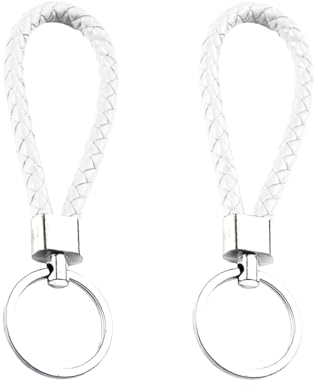 JNNJ 2 Stück Auto-Schlüsselanhänger, Leder geflochten Schlüsselanhänger, Auto Anti-Verlust Schlüsselbund Anhänger, Auto Schlüsselring Zubehör Für Motorrad(Silber)