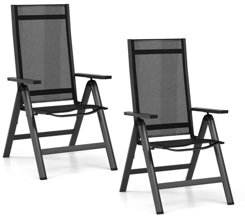 KOMFOTTEU Klappstuhl mit Verstellbarer Rückenlehne, Gartenstuhl klappbar mit rutschfeste Füße, Balkonstuhl Terrassenstuhl für Garten, Patio, Strand (2 Stück)