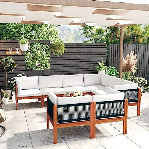 Willood 10-TLG. Gartenmöbel Set Garten Terrasse Balkonmöbel Sofa Bank Gartenset Sitzgarnitur Mittelsofa Ecksofa Garten Lounge Set mit Kissen Cremeweiß Massivholz Akazie
