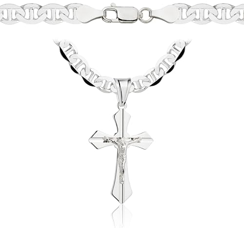 AMAR PRAGNA ketten für herren silber 925 Kreuz Kette herren 60 cm, panzerkette herren 925 silber, königskette- herren schmuck, italienische Qualität