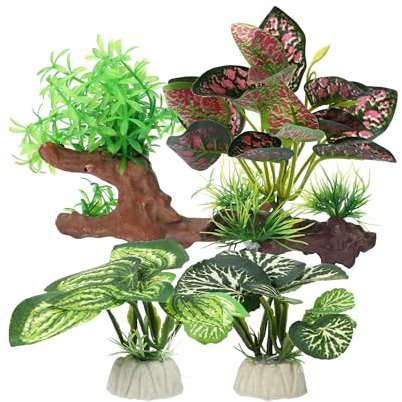 CAPASTEC Plantes en plastique pour aquarium, plantes en soie Betta en soie pour décoration d'aquarium, plantes d'aquarium en soie pour poissons Betta (vert rouge, 4 pièces)