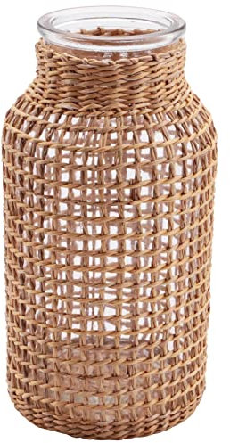 INTCHE Stroh Glas Blumen Vase Japanischer Blumen Topf im Nordisch Vertraglich Vereinbarten Kreativen Blumen Korb für Wasser Pflanzen -S