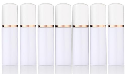 7 x Empty Lash Shampoo Bottles 60ml Lash Foaming Pump Bottles Dispenser Airless Foam Pump Bottles (White Bottle/Rose Gold Pump/White Lid)
