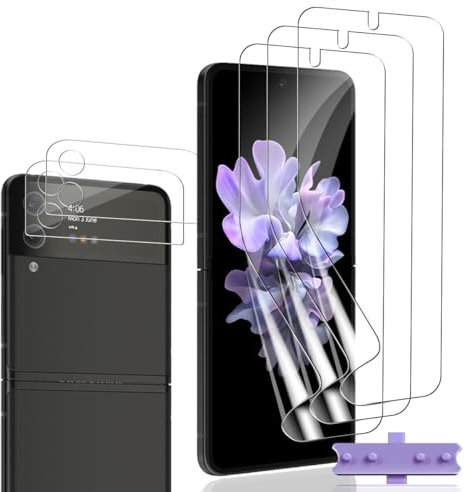 Bekiikoo Protector de Pantalla para Samsung Galaxy Z Flip 3 [3 Piezas] y Samsung Galaxy Z Flip 3 Protector de Lente para cámara [2 Piezas], HD Antiarañazos Protector de Pantalla por Galaxy Z Flip 3