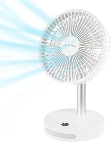 EASEBREEZ Ventilatore da tavolo personale, Ventilatore piccolo, silenzioso e potente, Ventilatore USB leggero, Ventilatore portatile con luce notturna, 5 impostazioni di velocità, bianco