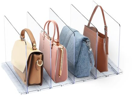 WEXFFU Handtaschen Organizer 5 Stück Handtaschen Aufbewahrung Schrankregaltrenner und Organizer,Regaltrenner Abnehmbarer und Verstellbarer Abstand für Schränke Büro Schuhe Bücher