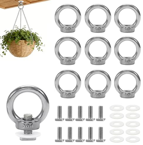 EXLECO 10 x Stainless Steel Greenhouse Clips with M6 Ring Nut and Hammer Head Screw Hooks for Plants, Hanging Device, Trellis for Cucumber Tomato