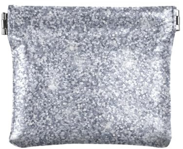Petit porte-monnaie en cuir synthétique avec fermoir, motif paillettes argentées brillantes, pour femme, Motif paillettes argentées brillantes, 1 Size, Accessoire de voyage