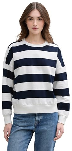 TOM TAILOR Denim Damen 1045508 Sweatshirt, 34669 - Navy White Block Stripe, XXL EU