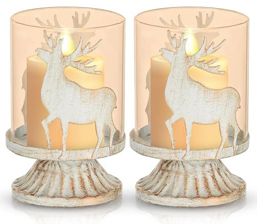 NEMMXUB Juego de 2 Candelabros de Metal Portavelas Blanco para Centro de Mesa Candelabros de Navidad, candelabros para Velas para Decoración de Chimenea de Manto de Mesa Navideña, Blanco