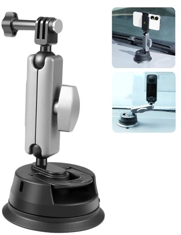 PULUZ Action Camera Car Windshield Suction Cup Mount for Gopro Hero 12 11, with 1/4 Screw Vacuum Suction Mount Magic Arm Car Window Dashboard Holder Stand for Insta360 X4 X3,OSMO and other