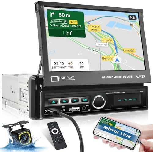 Ohradio Autoradio 1 Din con Schermo Motorizzato, 7 Pollici Touchscreen Radio Auto con Mirror Link per Android/iOS, Stereo Auto 1 DIN Schermo Autoretrattile Radio FM, USB, Bluetooth + Retrocamera
