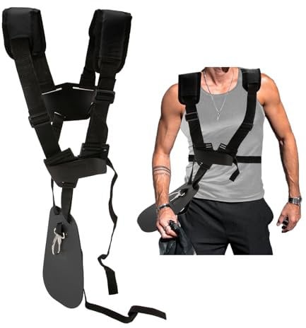 Tracolla per Tagliaerba, Imbracatura per Decespugliatore Regolabili, Tracolla Doppia Spalla per Decespugliatore - Cinturino in Nylon Durevole per Tagliabordi e Attrezzi da Giardinaggio, Nero