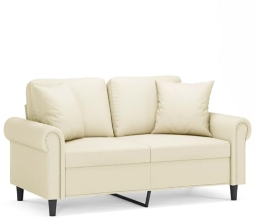 HETFTJN Küchensofa Sofas & Couches Sofas Wohnzimmer Couch - 2-Sitzer-Sofa mit Zierkissen Creme 120 cm Kunstleder für Relaxationsraum Schlafzimmer Hotelzimmer Büro