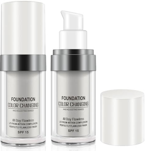 Colour-Changing Liquid Foundation, Concealer Cover for Aging Skin, SPF 15 Full Day Flawless farbwechselnde foundation Make-Up, Conceals Wrinkles and Lines, Moisturising Long Lasting Cream (2pc, 30ml)