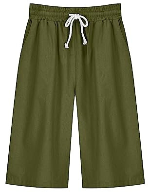 Pantalon Lin Et Coton Femme Short Femme Cargo Pantalon Court Décontracté d'été Léger Bermuda d'extérieur Randonnée avec Plusieurs Poches