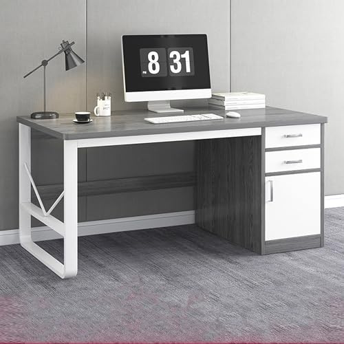 MESCXTY Office Computer Desk with Drawers,Large Gaming Desk with Ample Storage,Sturdy Writing Table Workstation with U-Shaped Steel Frame(140x60x72cm, Gray)