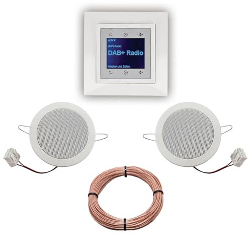 BERKER Unterputz DAB+ Radio 29848989 polarweiß glänzend mit 1fach Rahmen Berker + 2 x Deckenlautsprecher Einbaulautsprecher + 20 Meter EBROM Lautsprecherkabel