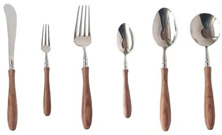 Silverware Flatware Cutlery Set, 6/24/36/48/60/72pcs Steak Knife and Fork Cutlery Wooden Handle Spoon Cutlery Set 304 Stainless Steel Dessert Fork and Spoon,Silver-72 Pieces for 12