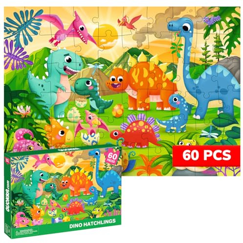 QUOKKA Jigsaw Puzzles For 3 4 Year Olds - 60 Piece Jigsaws for Children Age 5 6 - Kids Puzzles With Dino Hatchlings - Educational Learning Game for Preschoolers - Gift Toy for Boys and Girls 7-8