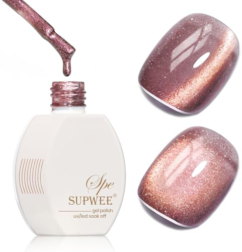 SUPWEE UV Nagellack mit Magnet, 15ML Braun Cat Eye UV Gel Nagellack | Holografischer Katzenaugen Gel Soak-Off Glitzer Cat Magnetischer Polish für Nail Art Maniküre Salon