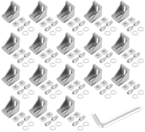 vsshe 18stk Befestigungsmaterial Winkel Befestigung, Aluprofil 20x20 Nut 6 Aluminium Aluprofil Winkelverbinder 90 Grad Eckwinkel Eckverbinder für 2020 Strebenprofil 3D-Drucker CNC-Router DIY-Projekte