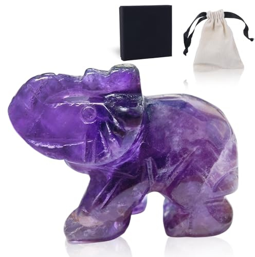 Tutukyle Amethyst Elefanten 1.5in Natürlich Figur Decoration, Heilsteine Amethyst Stein Schutzengel Geschenk Elefanten Figur Deko für Valentinstag Geburtstage Jahrestag Christmas und Thanksgiving