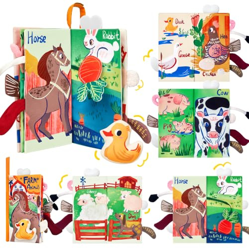 JoyCat Baby Books 0-12 Months, Farm Tail Tummy Time Sensory Cloth Book