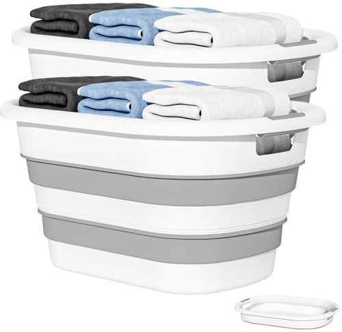 43L(11.5Gallon) Collapsible Laundry Baskets Plastic (Grey, 2 Packs)