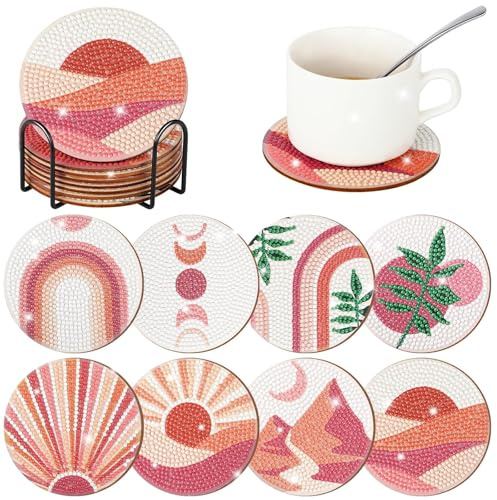 JanFebMar Diamond Painting Weihnachten Untersetzer DIY Set, 8 Stück rutschfeste Tassenuntersetzer Coasters, Basteln Erwachsene Anfängerfreundlich Diamant Painting Weihnachten Bastelset mit Zubehör