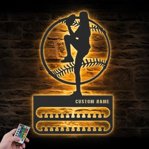WEIYALIY Personalised Female Baseball Pitcher Medal Hanger Display Medal Holder for Wall Rack for Award and Ribbon Tiered Award Rack Team Christmas Softball Medal Display Player Trophy Rack