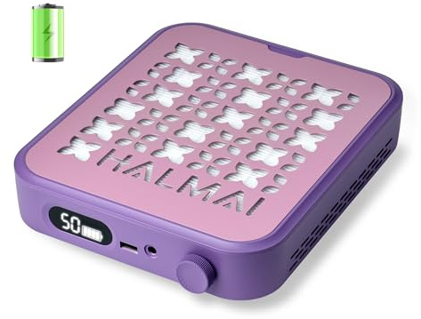 HALMAI Aspirador de polvo de uñas recargable inalámbrico - Succión 800Pa, motor sin escobillas 5000 RPM, portátil para uñas acrílicas/de gel, filtro HEPA , varios colores, salón (Púrpura crepuscular)