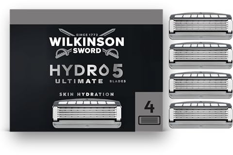Wilkinson Sword Hydro 5 Ultimate Herrenrasiererm Klinge, Ersatzklingen-Pack, Hyaluronsäure, karbonbeschichtete Klingen, 4 Ersatzklingen