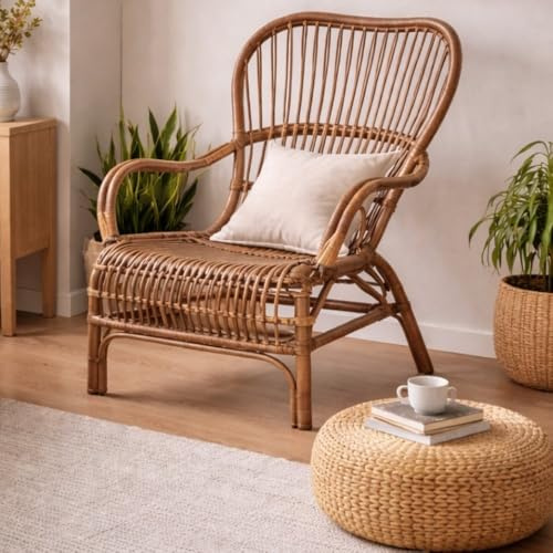 LEBENSwohnART Natürlicher Rattan Sessel Sumatra Antique-Brown Armlehnenstuhl Rattanstuhl