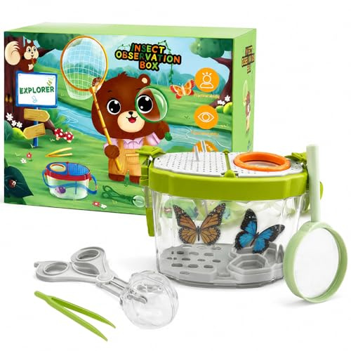6 Stück Becherlupen für Kinder, Entdecker Set für Kinder ab 4, Becherlupe Set Lupenglas für Kinders mit Insektenfänger Becherlupe Mikroskop Pinzette für Outdoor Wissenschaft Natur Erkundung (Set B)