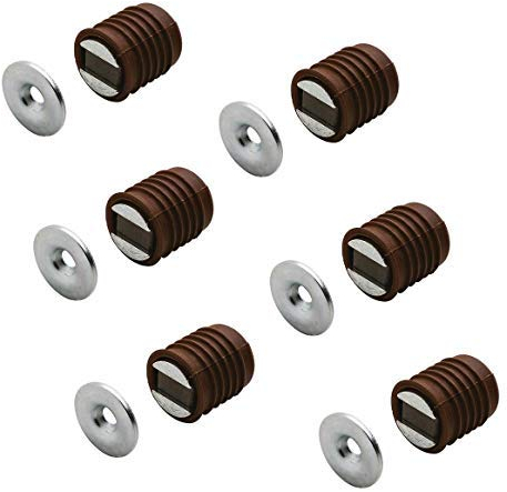 Gedotec Ferme Porte Aimant Puissant - Loquet Magnétique pour Porte de Placard, Armoire, Meuble, Tiroir - Plaque Métal et Cylindre Plastique - Foret de 12 mm - Magnet 4.5 kg - Marron - 6 Paires
