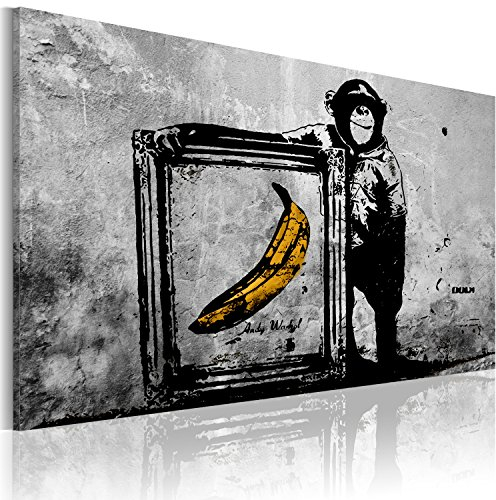 B&D XXL - Wandbilder XXL Banksy Monkey with Frame 120x80 cm 1 tlg - Wand Deko Vlies Leinwand Bilder Groß Wanddeko Wohnzimmer Schlafzimmer Kunstdrucke - Graffiti Urban Street Art 030115-52