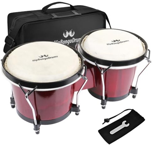 Bongo Schlagzeug Set 6 und 7 Zoll für Erwachsene Anfänger Profis | Stimmbare Percussion-Instrumente, natürliche Tierverstecke Hickory-Muscheln Holz Metall mit Stimmschlüssel