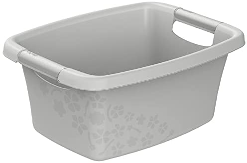 Rotho Flowers Wäschewanne 12l mit 2 Griffen, Kunststoff (PP) BPA-frei, grau/grün, 12l (39,5 x 29,4 x 17,5 cm)