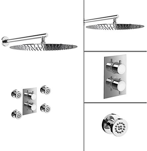 Gowe 30,5 cm Thermostat Dusche Set Ultra Thin Kopf mit Chrom Badezimmer Massage Body Jets Thermostat Armaturen